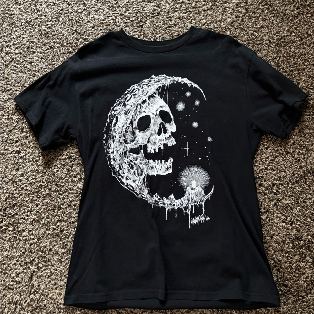 Spencer's Black Tee with Skull and Moon Graphic